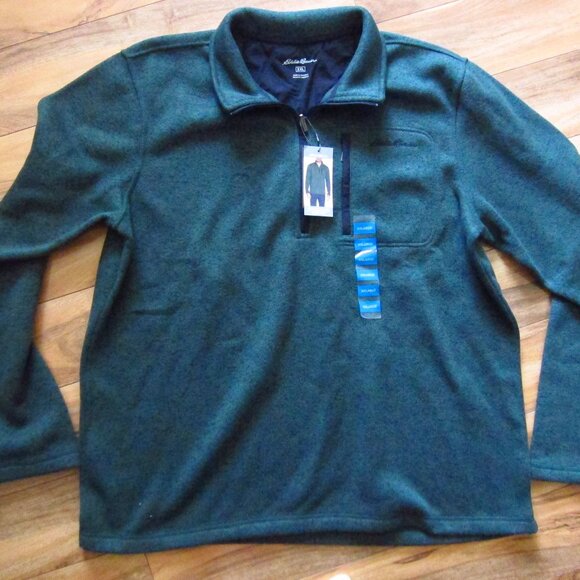NWT- Mens Eddie Bauer Green Sweater Fleece 1/4 Zip Pullover Size 2XL - Picture 1 of 9